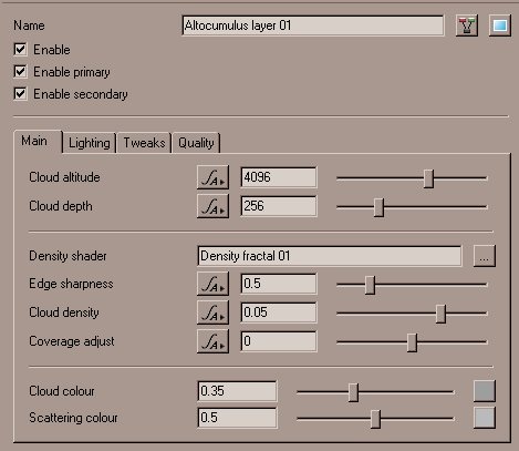 The Terragen 2 Main properties panel for our cloud layer.