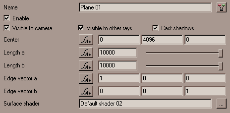 The properties panel for our plane object.